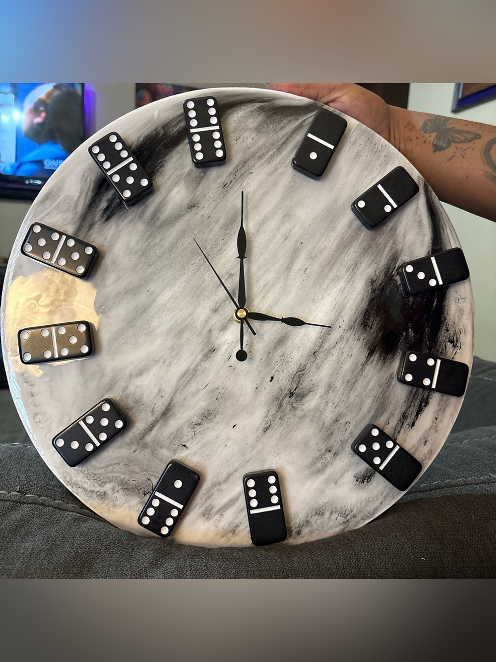 Black & White Domino Wall Clock - Unbranded Marble Resin Design